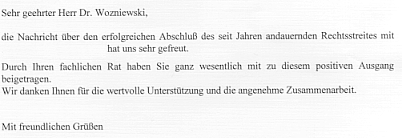 Dankschreiben eines bedeutenden Unternehmens